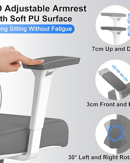 C19 Ergonomic Mesh Office Chair with Adjustable Height Lumbar Support，3D Armrest & Headrest，Tilt Function，Blade Wheel for High Back Desk Chair，Swivel Big and Tall Computer Chair (White) - LeafyLoom