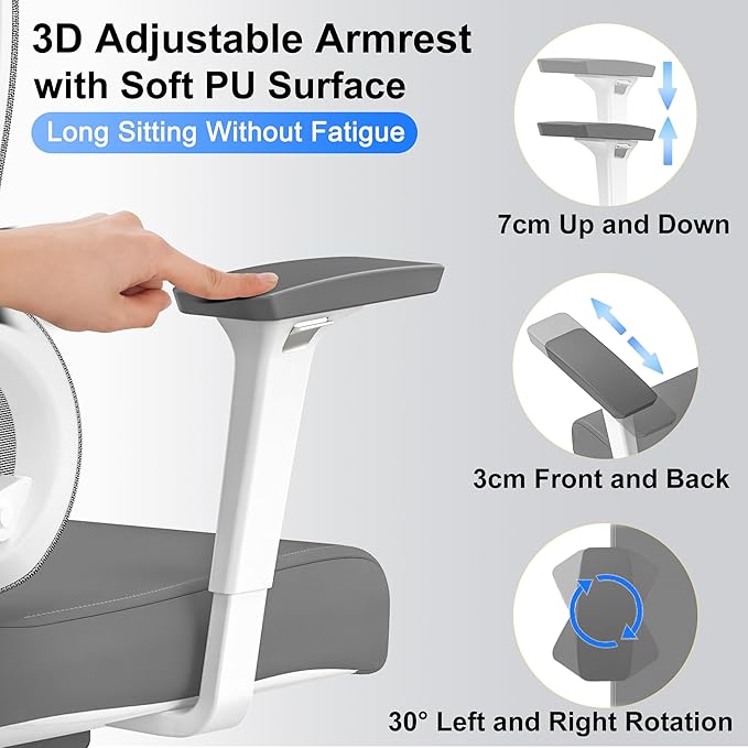 C19 Ergonomic Mesh Office Chair with Adjustable Height Lumbar Support，3D Armrest & Headrest，Tilt Function，Blade Wheel for High Back Desk Chair，Swivel Big and Tall Computer Chair (White) - LeafyLoom
