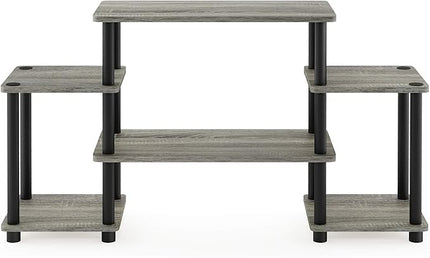 Furinno Turn-N-Tube No Tools Entertainment Center, Round Square Corner, French Oak Grey/Black - LeafyLoom