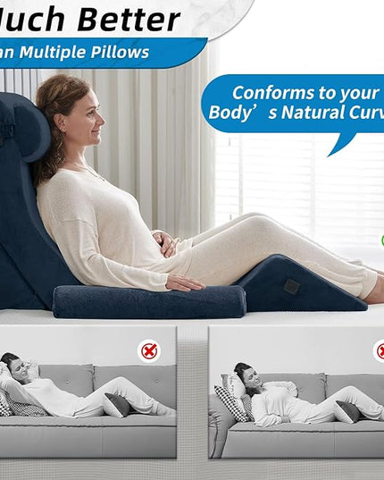 Axelrod 6PCS Orthopedic Bed Wedge Pillow Set, Post Surgery Foam for Back, Neck & Leg Pain Relief Comfortable & Adjustable Ortho Pillows- Anti Snoring, Heartburn, Acid Reflux & GERD Sleeping Indigo - LeafyLoom