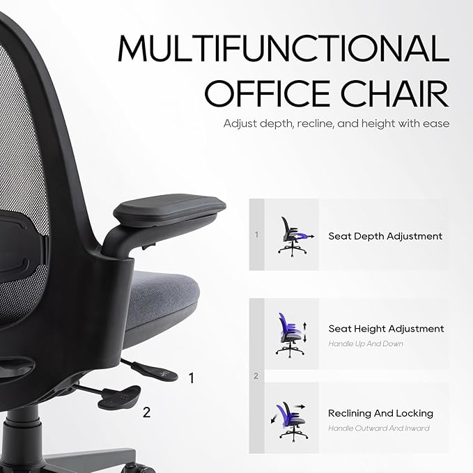 COLAMY Ergonomic Mesh Office Chair 300LBS, Mid Back Office Chair, Computer Desk Chair with Adjustable Lumbar Support, Slide Seat, Tilt Lock-2 Set - LeafyLoom
