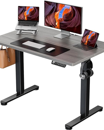 ErGear Height Adjustable Electric Standing Desk, 44 x 24 Inches Small Sit Stand up Desk, Memory Computer Home Office Desk (Grey) - LeafyLoom