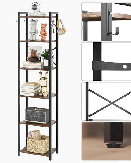 YMYNY Bookshelf, 6-Tier Ladder Shelf Organizer, Narrow Shelving Unit, Corner Storage Racks, Large Capacity Bookcase, for Home Office Living Room Balcony Bathroom, Metal Frame,HBC001H - LeafyLoom
