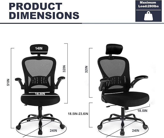 Office Chair Ergonomic Desk Chair Comfort Adjustable Height with Wheels，Lumbar Support Mesh Swivel Computer Home Office Study Task Chair Black (Black, 10 Pack) - LeafyLoom