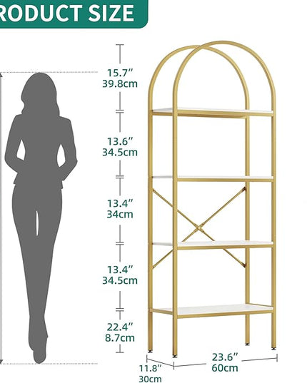 YITAHOME Gold Bookshelf and Bookcase, 71.3” Tall Modern Open Arched Book Shelf, 4-Tier Freestanding Storage Display Rack Shelves for Bedroom,Living Room,Office,Kitchen, White&Gold - LeafyLoom