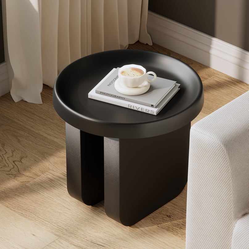 Round Coffee Table,Modern Coffee Table,Unique Circle Coffee Tables,Metal Center Table for Living Room (Black, 29.5 x 16.5) LeafyLoom