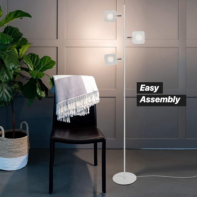 Brightech Tree Floor Lamp for Living Rooms & Offices, Dimmable Standing Lamp for Bedroom Reading, LED Spotlight Floor Lamp, Tall Lamp with Adjustable Panels for Minimal Space Use - White - LeafyLoom
