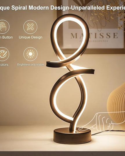 Modern Table Lamp, LED Spiral Lamp, RGB Table Lamp, Black Bedside Lamp with 7 Colors 10 Light Modes, Touch Dimmable Nightstand Lamp for Bedroom Living Room Home Office, 15W - LeafyLoom
