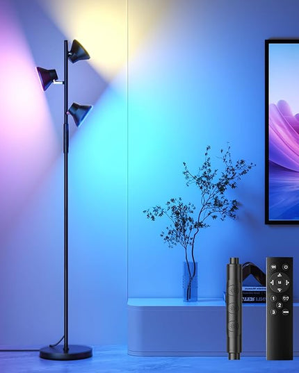 RGBCW Floor Lamp, 36W Bright Color Changing Lamp, Modern Stepless Dimmable LED RGB Floor Lamp with Remote & Touch Control, Standing Lamp for Living Room, Game Room, Bedroom - LeafyLoom