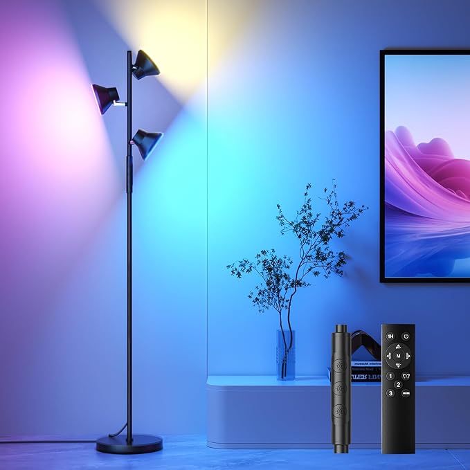 RGBCW Floor Lamp, 36W Bright Color Changing Lamp, Modern Stepless Dimmable LED RGB Floor Lamp with Remote & Touch Control, Standing Lamp for Living Room, Game Room, Bedroom - LeafyLoom