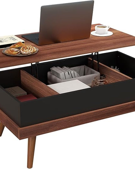 NicBex Coffee Table Wooden Lift Top Coffee Table with Storage Center Tables with Hidden Compartments and Legs Lift Tabletop Dining Table for Living Room, Office, and Bedroom,39.25" W, Walnut - LeafyLoom