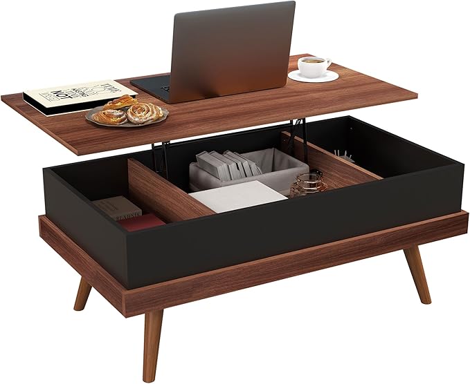 NicBex Coffee Table Wooden Lift Top Coffee Table with Storage Center Tables with Hidden Compartments and Legs Lift Tabletop Dining Table for Living Room, Office, and Bedroom,39.25" W, Walnut - LeafyLoom