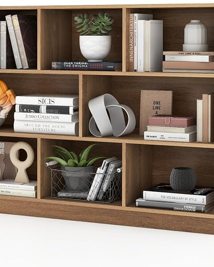 Giantex Wood 8 Cube Bookcase, Open Freestanding 3-Tier Bookshelf, Multipurpose Display Shelf for Living Room, Bedroom, Children's Playroom, Reading Room - LeafyLoom