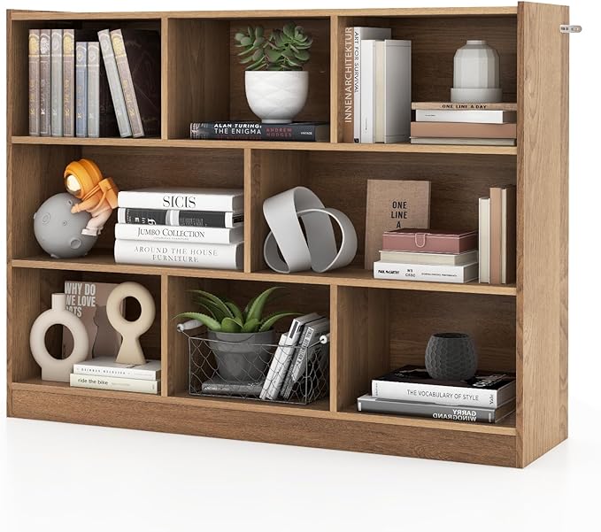 Giantex Wood 8 Cube Bookcase, Open Freestanding 3-Tier Bookshelf, Multipurpose Display Shelf for Living Room, Bedroom, Children's Playroom, Reading Room - LeafyLoom