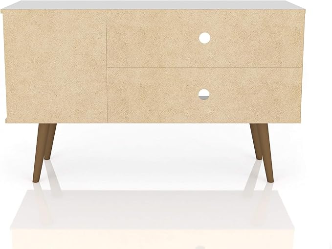 Manhattan Comfort Liberty Mid Century Modern TV Stand for Televisions up to 46 Inches, Bedroom and Living Room Entertainment Center with Storage, Shelves, and Cabinet, 43" Wide, White - LeafyLoom