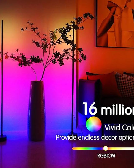 AIZAWA Led Corner Lamp, RGBICW Color Changing Corner Floor Lamp with Remote and App Control, Creative DIY Modes, Music Sync, Led Corner Light for Living Room, Bedroom, and Gaming Room - LeafyLoom