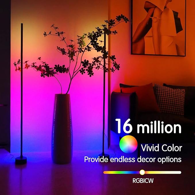 AIZAWA Led Corner Lamp, RGBICW Color Changing Corner Floor Lamp with Remote and App Control, Creative DIY Modes, Music Sync, Led Corner Light for Living Room, Bedroom, and Gaming Room - LeafyLoom