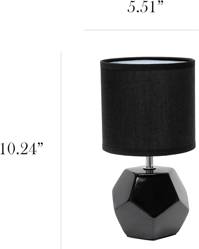 Simple Designs LT2065-WHT Round Prism Mini Table Lamp with Matching Fabric Shade, White - LeafyLoom