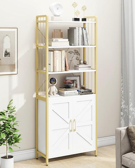 Bookshelf and Bookcases with Doors White 6 Shelf Display Storage Shelves Tall Bookshelf Versatile Storage Cabinet Home Decor Furniture Organizer for Home Office, Study, Living Room - LeafyLoom