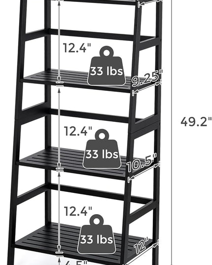 4-Tier Bamboo Bookshelf Ladder Shelf Book Shelf Bookcase Freestanding Storage Rack Plant Stand for Bedroom, Living Room, Bathroom, Small Space, Color Black - LeafyLoom