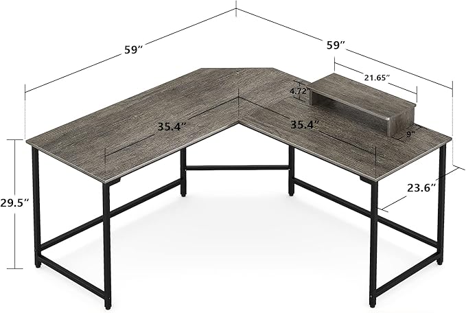 Elephance 59" Large L Shaped Desk Corner Computer Desk with Monitor Stand Gaming Table Workstation for Home Office, Black Oak - LeafyLoom