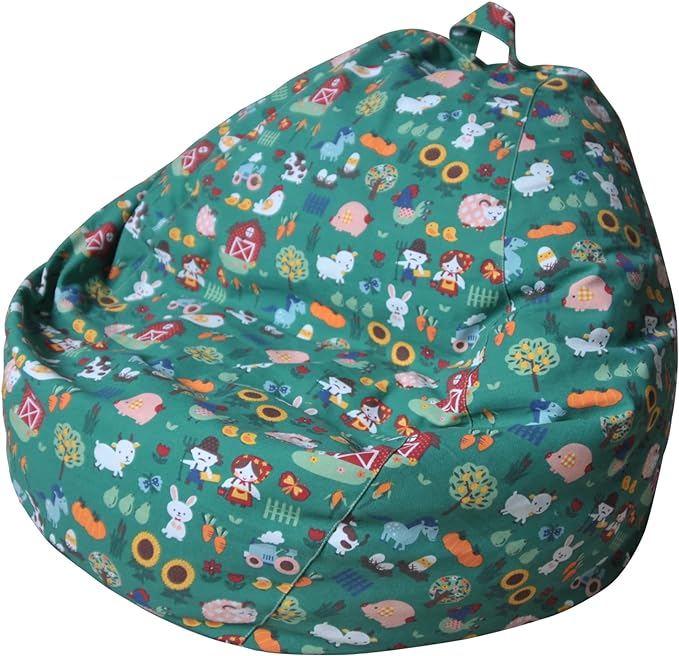 YuppieLife Stuffed Animal Storage Bean Bag Chairs Canvas Cover for Kids(No Filling)/Machine Washable and Durable Toddler Bean Bag Sofa Cover for Room Decor (Farm, 27'') - LeafyLoom