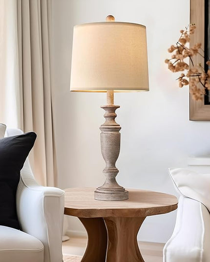 PORTRES 24.5" Classic Table Lamp Set of 2 for Bedroom Desk Lamps for Living Room Kids Room Study Room Office Rustic Table Lamps for End Table Resin - LeafyLoom