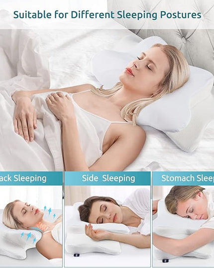 DONAMA Cervical Pillow for Neck and Shoulder,Contour Memory Foam Pillow,Ergonomic Neck Support Pillow for Side Back Stomach Sleepers with Pillowcase - LeafyLoom