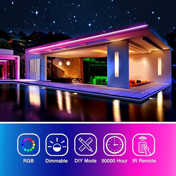 phopollo Led Lights 40ft for Bedroom RGB Color Changing Led Lights Kit with Power Supply and Remote Phopollo