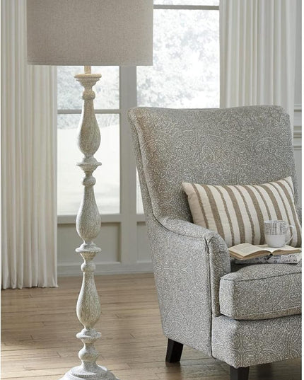 Signature Design by Ashley Bernadate Cottage 61" Candlestick Design Floor Lamp, Whitewash - LeafyLoom