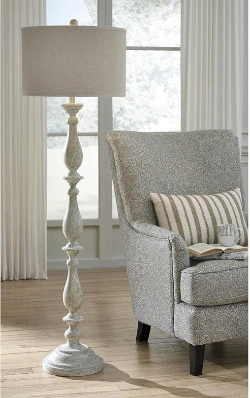 Signature Design by Ashley Bernadate Cottage 61" Candlestick Design Floor Lamp, Whitewash - LeafyLoom