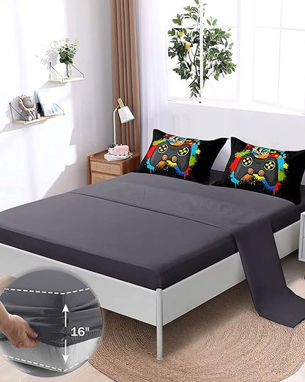 Kids Gaming Bedding Sets, 6 Piece Gamer Comforter Sets for Teens Boys Full Size for Bedroom Comforter Set Adult 3D Gamepad Microfiber Bedding Sets Fits All Season Bedding Comforter Sets - LeafyLoom