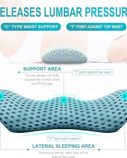 Lumbar Support Pillow - Memory Foam for Low Back Pain Relief, Ergonomic Streamline Car Seat, Office Chair, Recliner and Bed (blue) - LeafyLoom