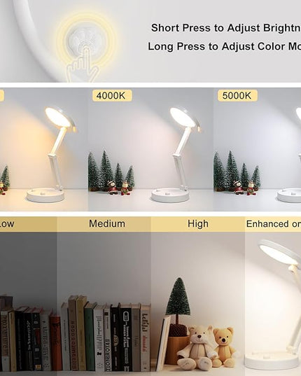 Boncoo Rechargeable Lamp, Cute Bear Battery Operated Desk Lamp Portable & Foldable, LED Cordless Lamp Dimmable with 3 Color Modes, Eye Caring Table Light Small Desk Lamps for Home Office Dorm - LeafyLoom