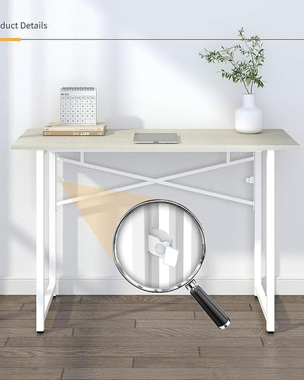 47 inch Folding Desk, Writing Gaming Computer Camping Table, No Assembly Required Home Office Desk, Natural and White - LeafyLoom