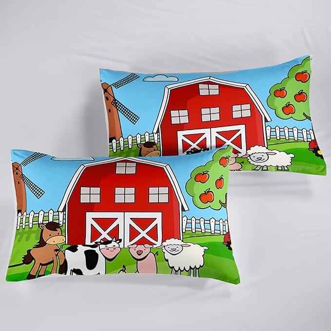Farm Animals Comforter,Farmhouse Comforter Set for Kids Teens Girls Boys,Cartoon Animals 3Pcs Bedding Set Printed Comforter with 2 Pillowcases,Down Alternative,Soft and Lightweight，Full Size - LeafyLoom