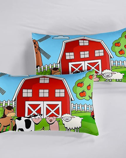 Farm Animals Comforter,Farmhouse Comforter Set for Kids Teens Girls Boys,Cartoon Animals 3Pcs Bedding Set Printed Comforter with 2 Pillowcases,Down Alternative,Soft and Lightweight，Twin Size - LeafyLoom