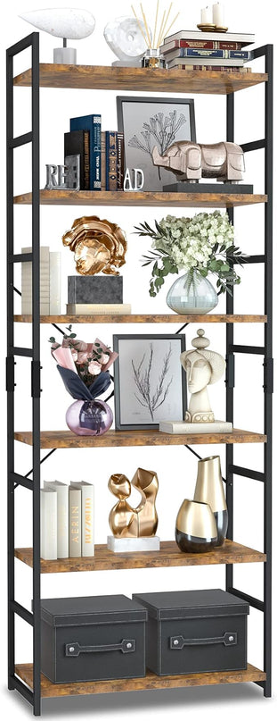 NUMENN 6 Tier Bookshelf, Tall Bookcase Shelf Storage Organizer, Modern Book Shelf for Bedroom, Living Room and Home Office, Vintage - LeafyLoom