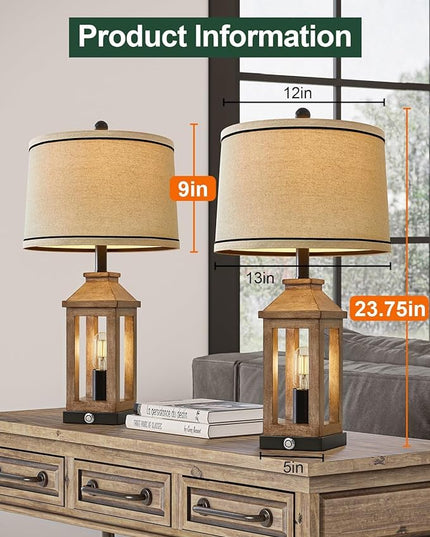 23.75" Farmhouse Dual USB Charging Ports 3-Way Dimmable Touch Control Table Lamp with Nightlight Vintage Modern Lamps for Living Room Bedroom - LeafyLoom