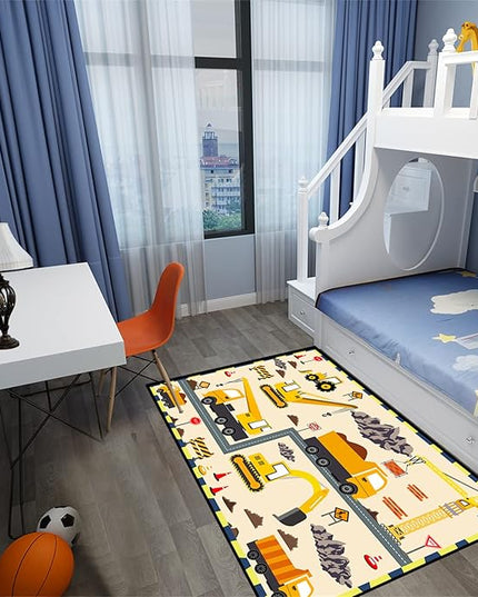 Construction Play Mat Car Rug Play Mat Construction Rugs for Boys Room Car Rug for Boys Room Construction Decor for Boys Room Playroom Rug for Livingroom 3'×4' - LeafyLoom