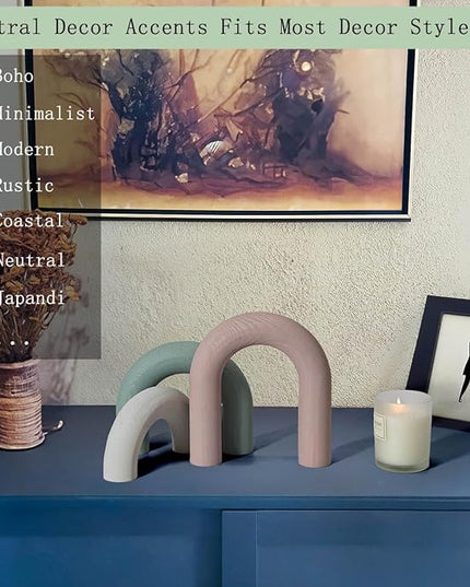 3Pcs wooden arch Decor Accents -Modern bohemian Minimalist Neutral home office Coffee table bookshelf living Room Entryway japandi Decorations Objects - LeafyLoom