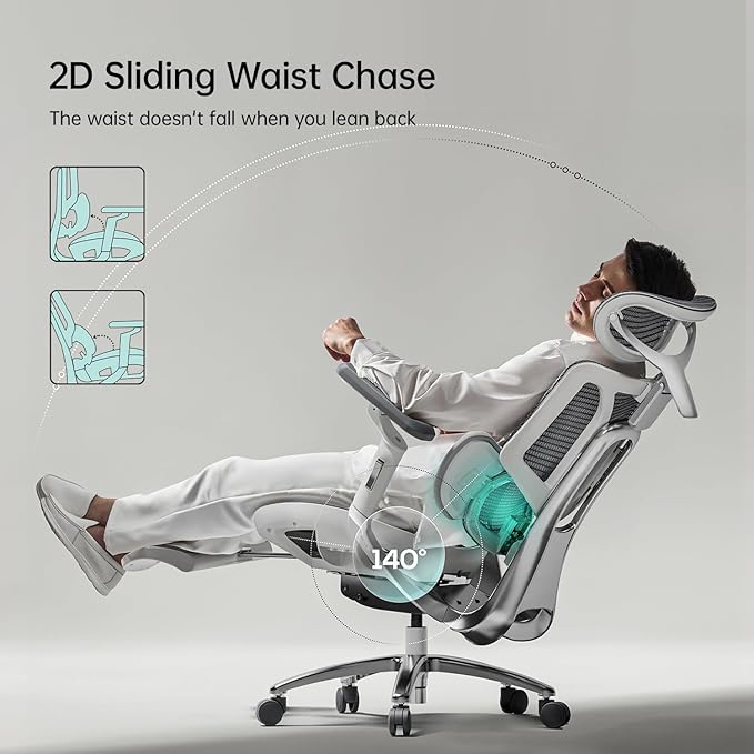 Hbada E3 Ergonomic Office Chair Ultra, Big and Tall Office Chair - with 3-Zone Dynamic Lumbar Support, 360° Mechanical Armrests, 4D Adjustable Headrest, Aluminum Alloy, Premium Mesh, Grey - LeafyLoom