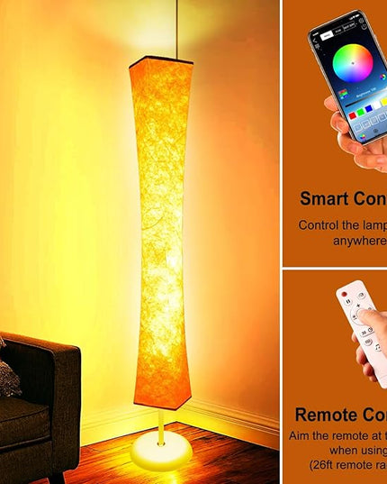 WORLD WIN Floor Lamp, Smart Led Lamp RGB Color Changing with APP & Remote Control, DIY Mode, Music Sync Standing Modern Corner Lamp for Living Room Bedroom Game (Square with Stand, 62 inch) - LeafyLoom