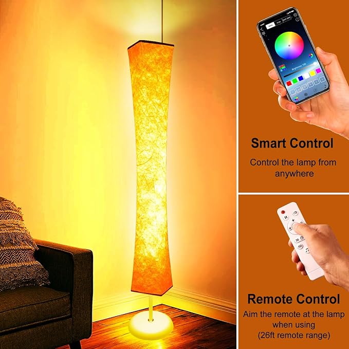 WORLD WIN Floor Lamp, Smart Led Lamp RGB Color Changing with APP & Remote Control, DIY Mode, Music Sync Standing Modern Corner Lamp for Living Room Bedroom Game (Square with Stand, 62 inch) - LeafyLoom