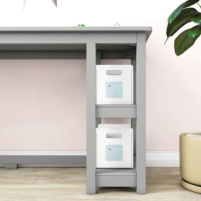 Max & Lily Solid Wood Desk With Shelves, 55 Inches, Grey - LeafyLoom