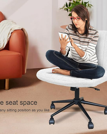 Armless Office Desk Chair with Wheels, Modern Swivel Computer Task Chair Comfortable Adjustable Wide Seat Vanity Chair for Home, Bedroom, Make Up(White) - LeafyLoom