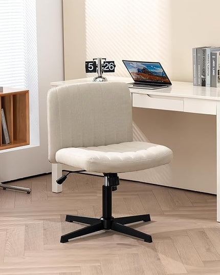 Panana Office Chair Fabric Padded Seat Armless Desk Chair Swivel Computer Task Chair Mid-Back No Wheels Accent Chair (Beige) - LeafyLoom