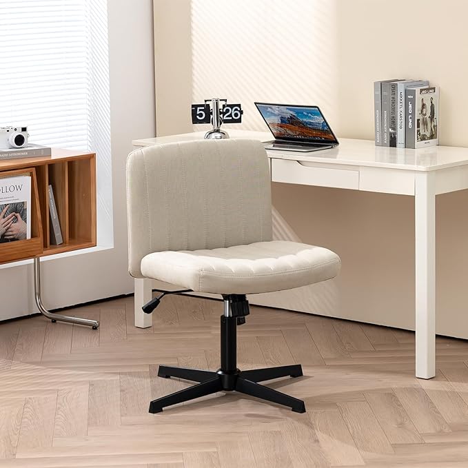 Panana Office Chair Fabric Padded Seat Armless Desk Chair Swivel Computer Task Chair Mid-Back No Wheels Accent Chair (Beige) - LeafyLoom