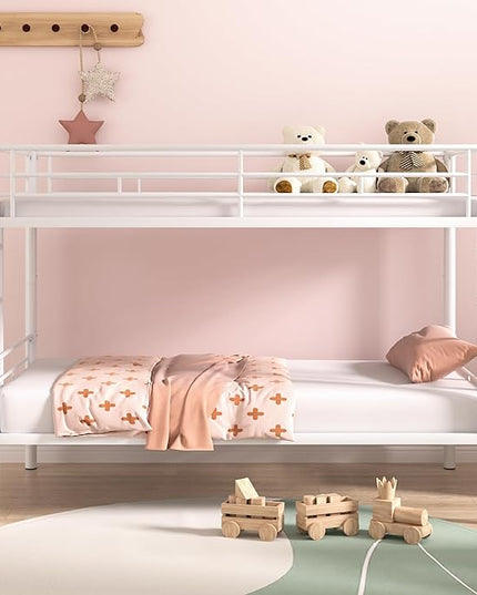 VECELO Metal Loft Bed Twin Size with Desk Industrial Bunkbeds with Ladder and Full-Length Guardrail, Noise Free, No Box Spring Needed, White - LeafyLoom
