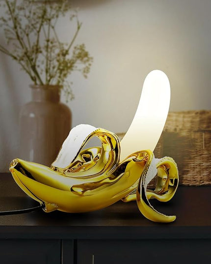 Modern Banana Table Lamp, Desk Lamp,Led Night Light Plating Resin Banana Lighting Fixture for Living Room, Bedroom,Home Office,Kids Room (Sitting-Plated) - LeafyLoom